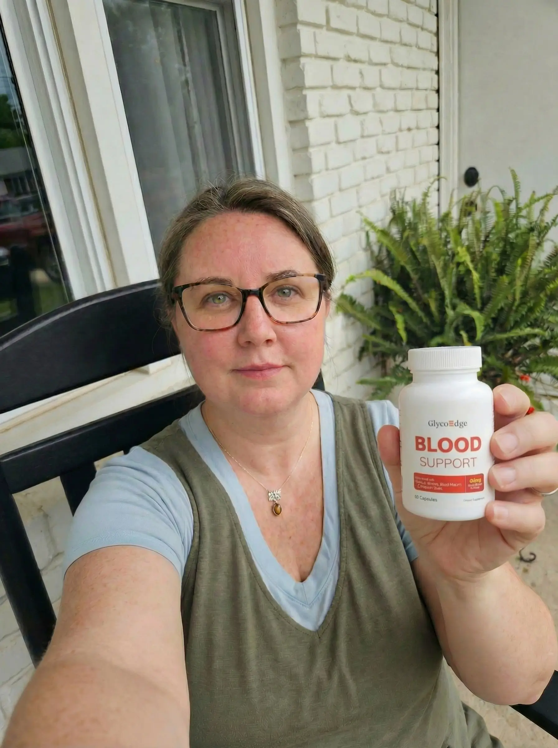 Patricia M. showing her GlycoEdge bottle